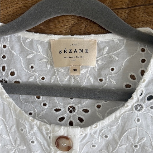 Sezane Roni Blouse Embroidered White - Size 6 - Picture 2 of 3